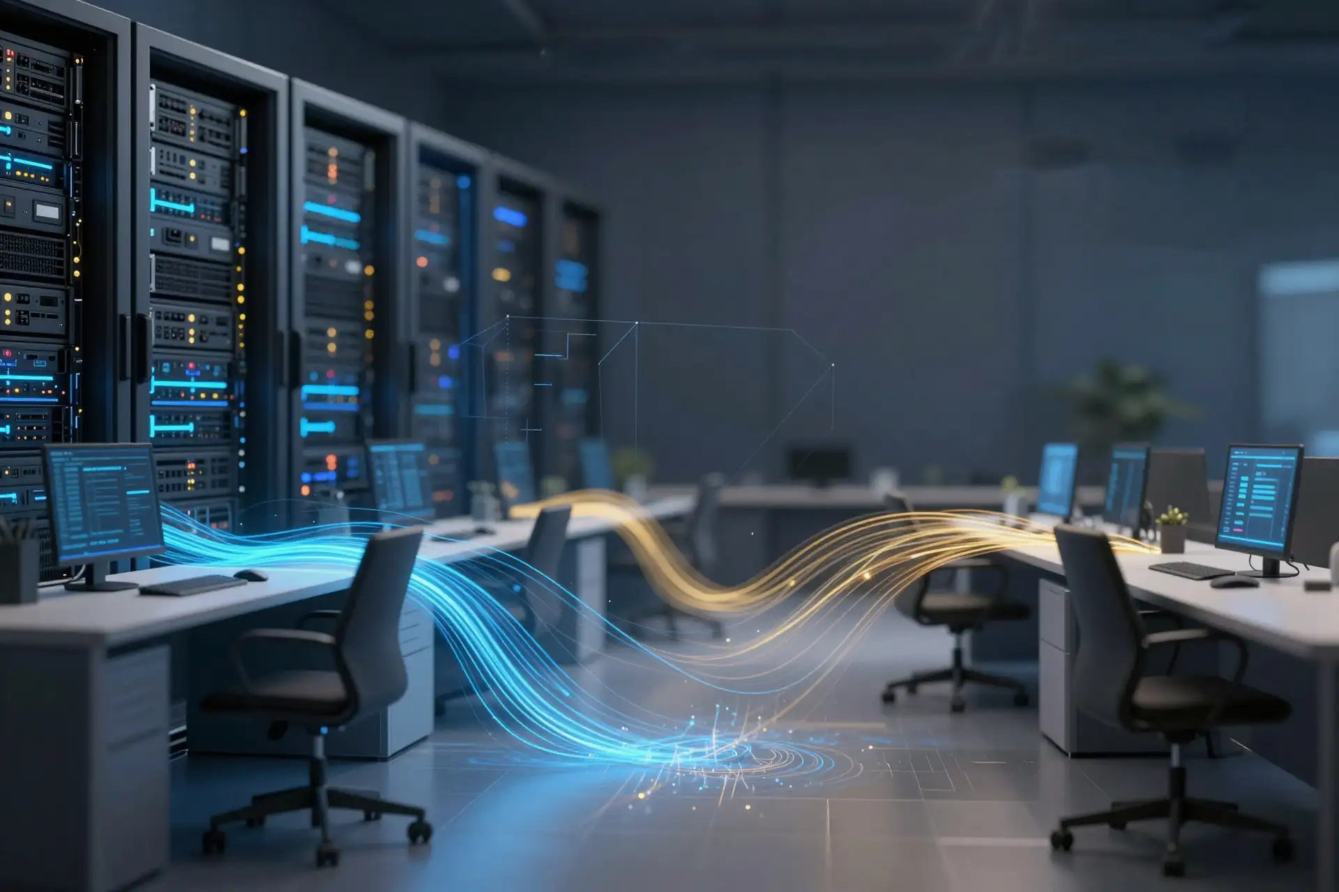 Modern office workspace with technology